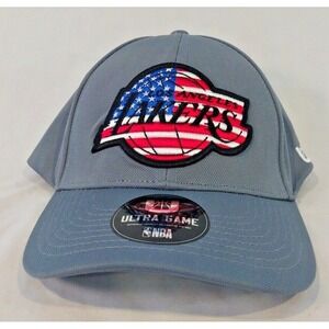 NBA Los Angeles Lakers Hat Gray Red White Blue Flag Logo USA Ultra Game Gray